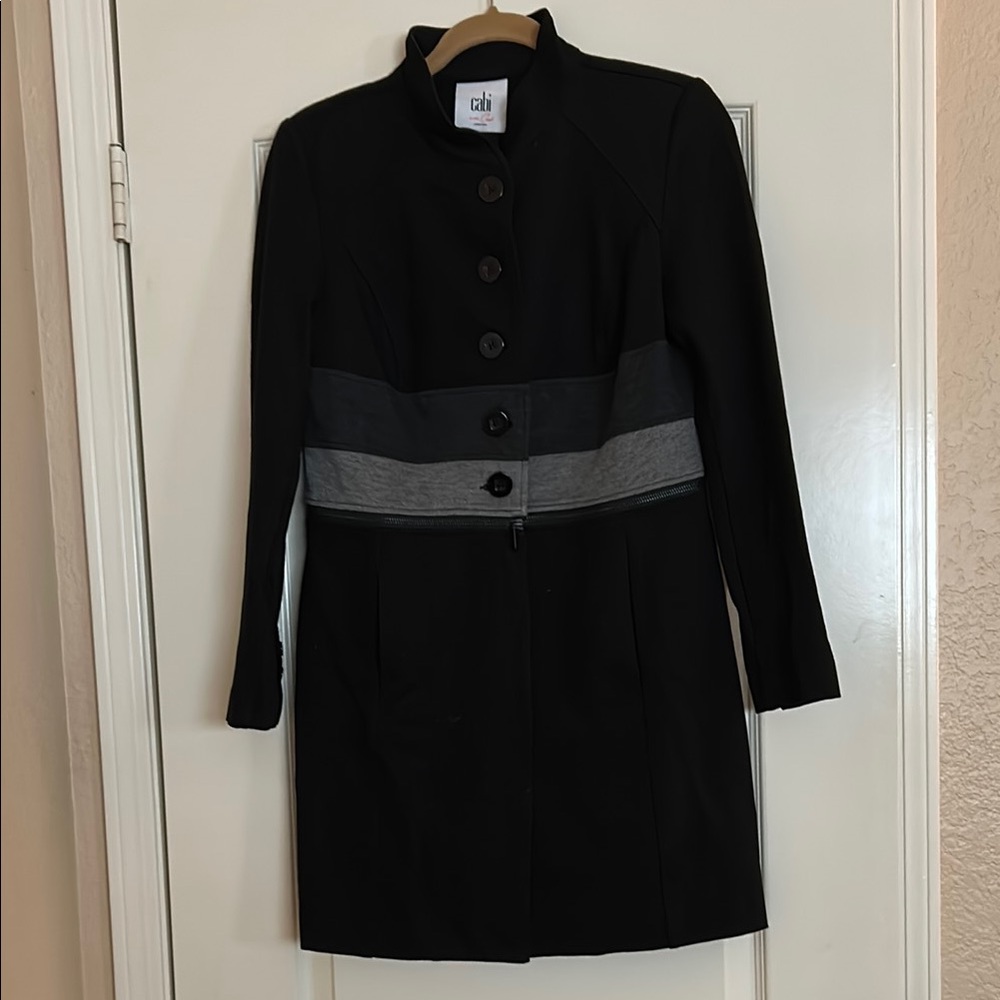 CAbi Black and Gray Trench Coat Sleek Design